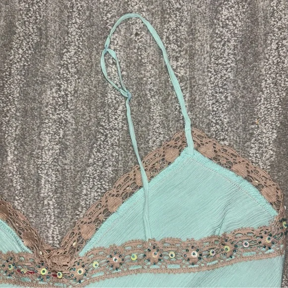 NWT Gold Hawk 100% Silk Beaded Lace Trim Camisole Tiffany Boho Fairy Women’s L - Picture 7 of 10